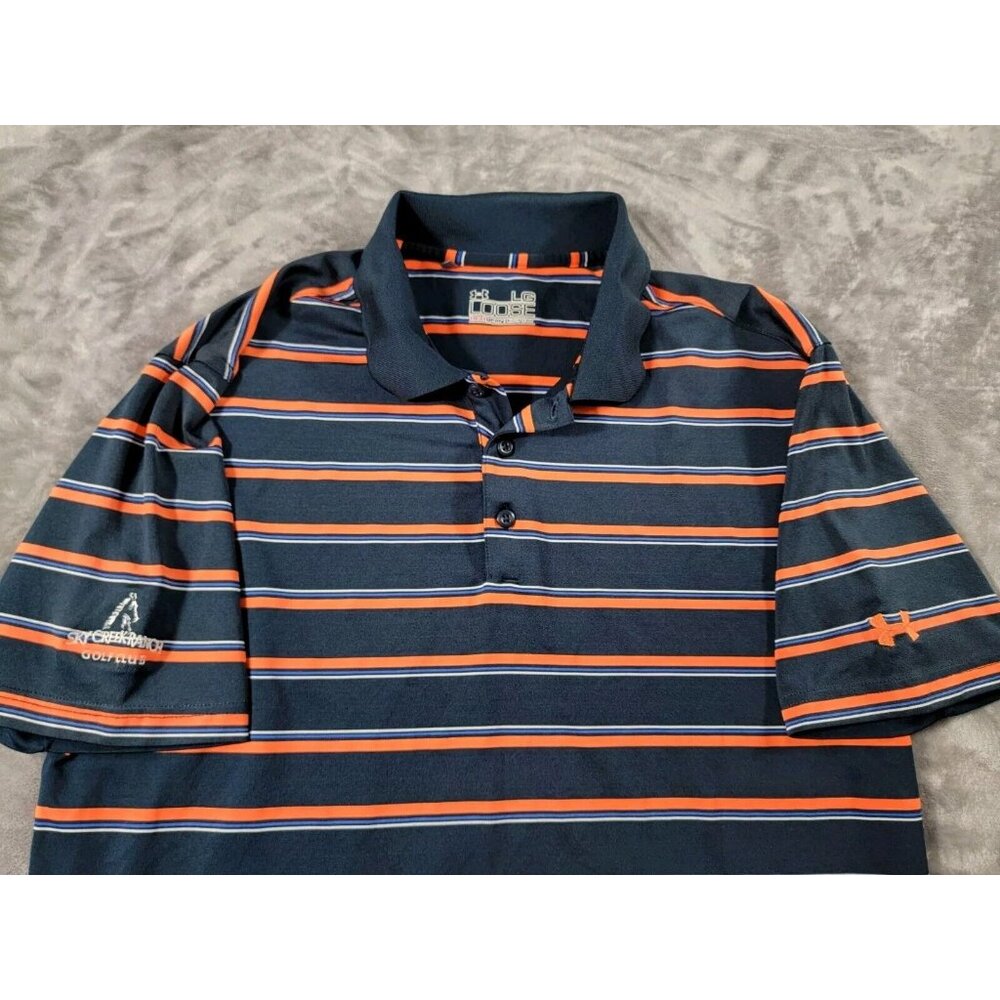 Under Armour Loose Heatgear polo shirt Men's Large Striped Neon orange, blue